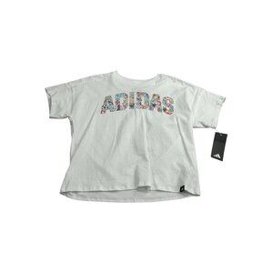 Adidas Girls White Graphic Tee M 10/12 Loose Fit